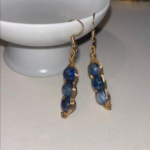 Handmade Pea Pod Crystal Earrings – Blue Sodalite-Style Beads in Gold Wire